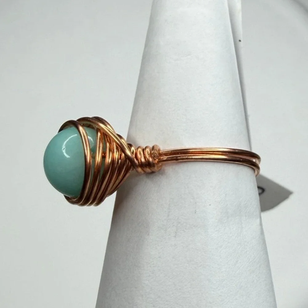 Blue Quartz copper ring wire wrap handmade dye gemstone 8